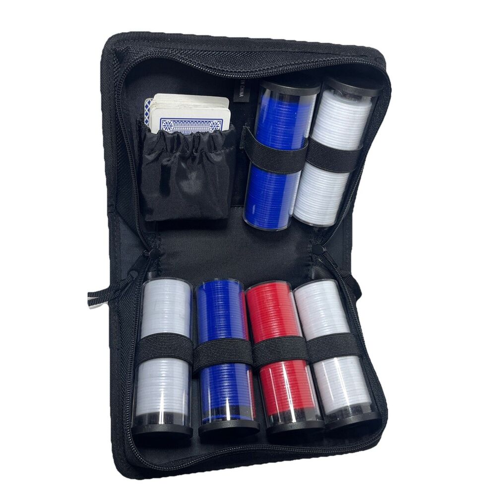 Bicycle Premium Travel Poker Portfolio / Case/Chips / Deck Cards Red White Blue